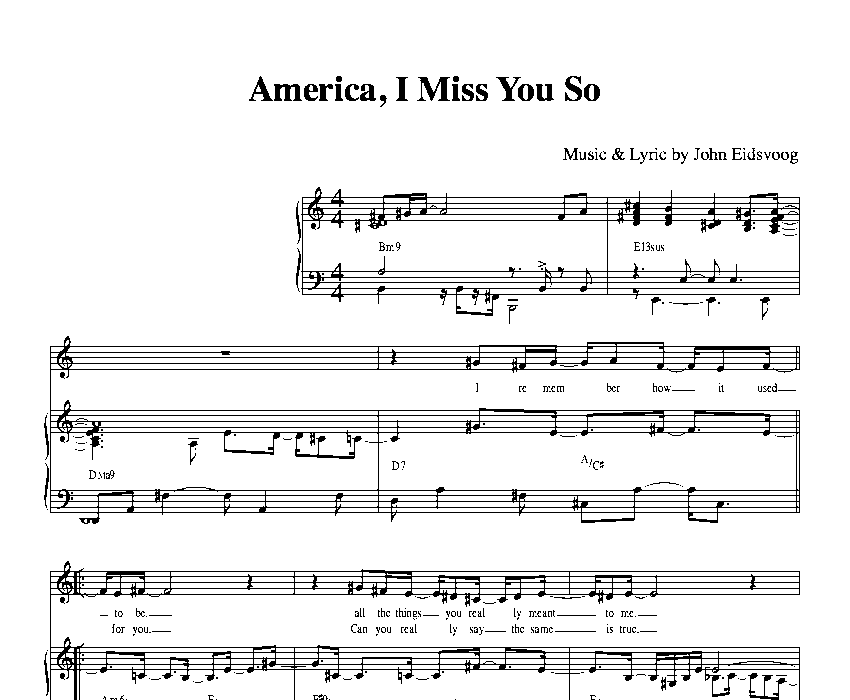 America, I Miss You So - Sheet Music with full piano part